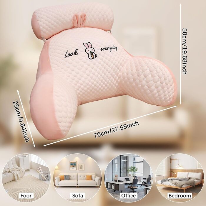 Подушка для читання, подушка для ліжка, надзвичайно велика подушка для спини дорослого 70x50 см зі знімним валиком для шиї та підлокітником, зручна подушка для читання для ліжка та дивана (рожева, дуже велика)