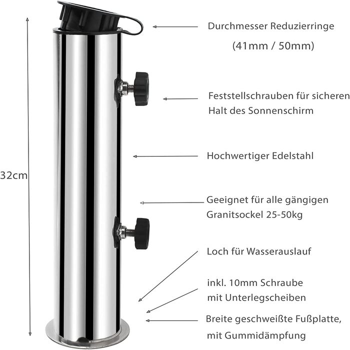 Універсальний тримач для парасольок Оsoltus з нержавіючої сталі для гранітних парасольок 30/40 кг