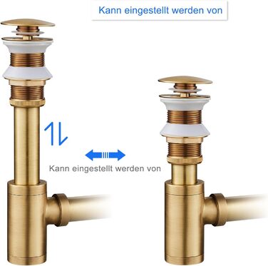 Сифон для пляшок для раковини у ванній кімнаті, сифон і висувний клапан Зливний набір без зливу переливної пробки, сифон для раковини, хром (універсальний сифон без отвору для переливу, латунь, антична бронза)