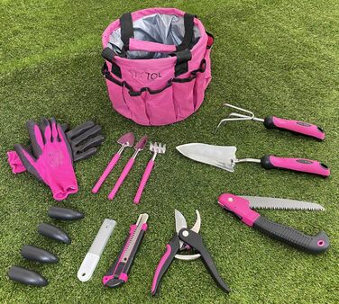 Набір садового інструменту SIXTOL Garden PINK 10 10 шт. садові аксесуари з нержавіючої сталі садова сумка в подарунок для жінок для садівників садові інструменти з сумкою для зберігання ножиці для квітів, садові кігті