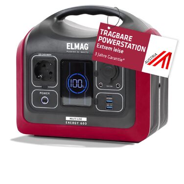 Портативна електростанція ELMAG ENERGY 600 сонячний генератор ємністю 595 Втгод з акумулятором LiFePO4 мобільний накопичувач енергії 230 В/600 Вт (пікова потужність 1000 Вт), 230 В змінного струму/12 В для автомобіля/USB ідеально підходить для подорожей, 