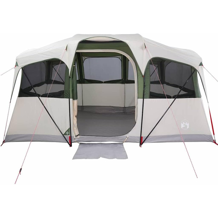 Сімейний намет vidaXL з дахом та вентиляцією, поліестер та сталь, просторий, зелений, 10 осіб