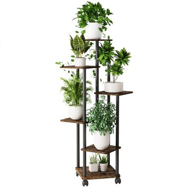 Ярусна підставка для рослин, вулична підставка для квітів, багатоярусна підставка для квітів 137 см, підставка для рослин, лавка для квітів, квіткові сходи, підставка для рослин, полиця для прикраси балкону, саду, 6 ярусів, чорний колір, 6-