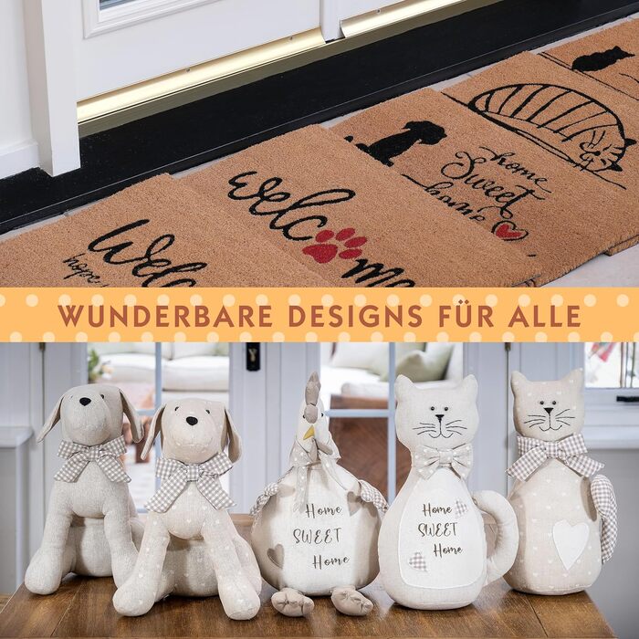 Кокосовий килимок для приміщень - Натуральний килимок для уловлювання бруду, Кокосовий килимок для вулиці для котів та собак, Водостійкий та нековзний килимок для коридорів, входів та критих приміщень, 60x40 см