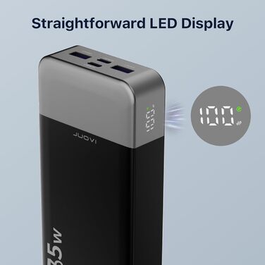 Портативний акумулятор Power Bank 20000 мАг, портативний зарядний пристрій JUOVI 35 Вт, акумуляторна батарея Fast Charge, зовнішня батарея для мобільного телефону PD3.0 QC4.0 зі світлодіодним дисплеєм для iPhone 16 15, Galaxy, планшета, комутатора тощо
