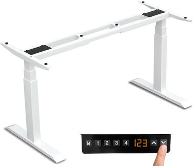 Стіл з регульованою висотою (610x1250 см) - Стіл для роботи сидячи/стоячи з портами зарядки - Каркас столу з електричним регулюванням висоти та сталевими ніжками - Стіл з регульованою висотою, білий 610-1250 мм 2 ніжки білий