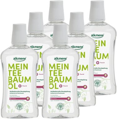 Антибактеріальна рідина для полоскання рота alkmene My Tea Tree Oil 6 шт. 500 мл з 6-кратним захистом - натуральна олія чайного дерева, веганська та кліматично нейтральна - Ополіскувач для порожнини рота для міцних зубів і здорових ясен - Ополіскувач для 