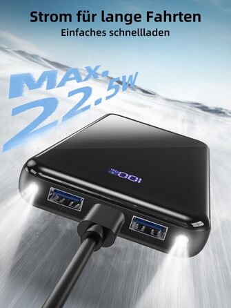 Портативний зовнішній акумулятор для мобільного телефону ємністю 20000 мАг із функцією швидкої зарядки, 22,5 Вт, USB-C PD3.0 та QC4.0, зі світлодіодним дисплеєм/ліхтариком, сумісний з iPhone 17 Pro Max 16 15 14, Samsung Galaxy S25 Edge, 20000 мАг, чорний