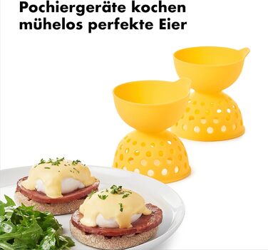 Набір OXO Good Grips Egg Poacher з 2 частин з силікону без BPA, жовтий - ідеально припущені яйця для тостів з авокадо та інший наб