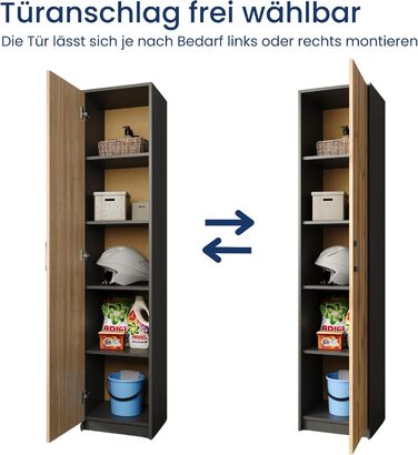 Ярусний стелаж Home Collective з матовим покриттям, шафа для документів з 4 полицями та 1 дверима, шириною 39 см, з високоякісними полімерними ручками, ідеально підходить для спальні, вітальні, коридору, офісу, графітовий дуб, 5-