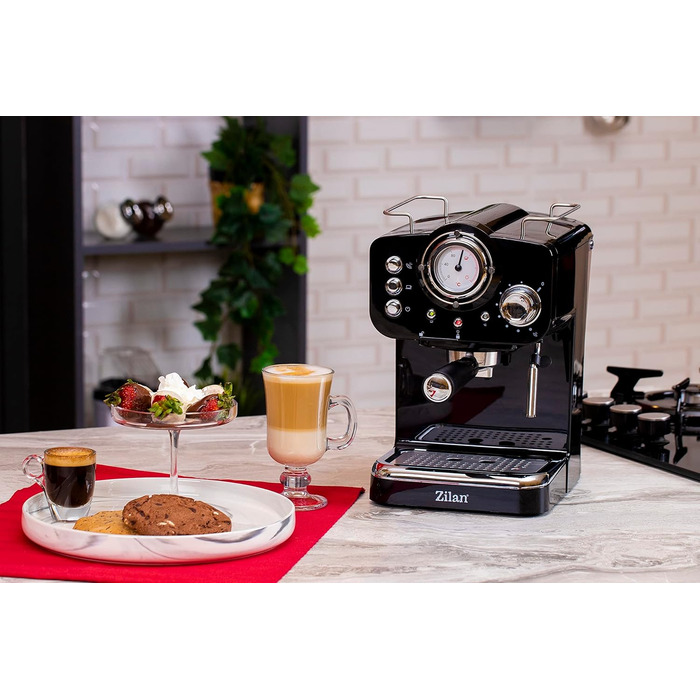 Кавоварка Zilan з піноутворювачем молока Машина для портафільтра Машина для капучино Кавоварка з портафільтром Резервуар для води 1,25 л 15 бар Ретро дизайн