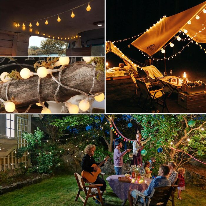 Зовнішні струнні ліхтарі Liyade, 15M 120 світлодіодних кульових струнних ліхтарів на відкритому повітрі, 8 режимів та функція позн