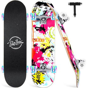 Скейтборд BELEEV для початківців, 31 x 8 дюймів повний скейтборд для дітей підлітків дорослих, 7-шаровий канадський клен подвійний