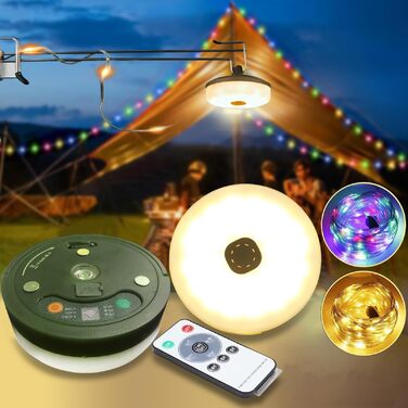 Кемпінгові гірлянди, висувні, портативні акумуляторні світлодіодні гірлянди 3-в-1 з 8 режимами освітлення, водонепроникний кемпінговий ліхтарик для кемпінгу, подвір&39я та походів, USB 1800 мАг, теплий білий RGB, 10 м