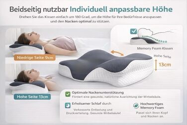 Подушка з піни з ефектом пам&39яті Universe-GL, ортопедична подушка для шиї, ергономічна подушка для сну на спині та на боці, підтримує хребет та шию, дихаюча та пральна, 634x9 см