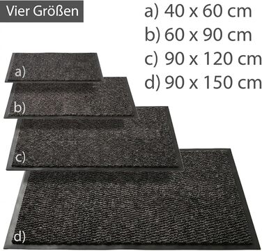Килимок для дверей HELLSER Килимок для бруду для використання всередині та зовні приміщень Нековзний та плоский Сертифіковано Oeko-Tex Для дому, патіо та коридору Чорно-сірий 90x120 см (Прямокутний)