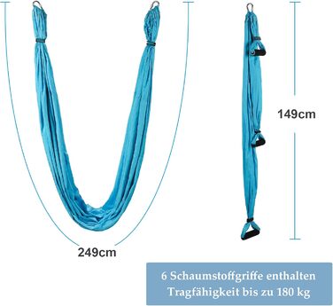 Гамак-гойдалка для повітряної йоги - гойдалка Flying Silk для фітнесу, антигравітація - навантаження 180 кг/400 фунтів (синій)