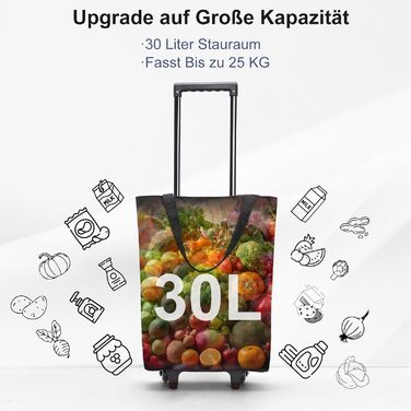 В-1 Візок для покупок, 30л Велика сумка на колесах, Легкий складаний візок для магазинів, кемпінгу та подорожей, з ключем для монет, Чорний, 2-
