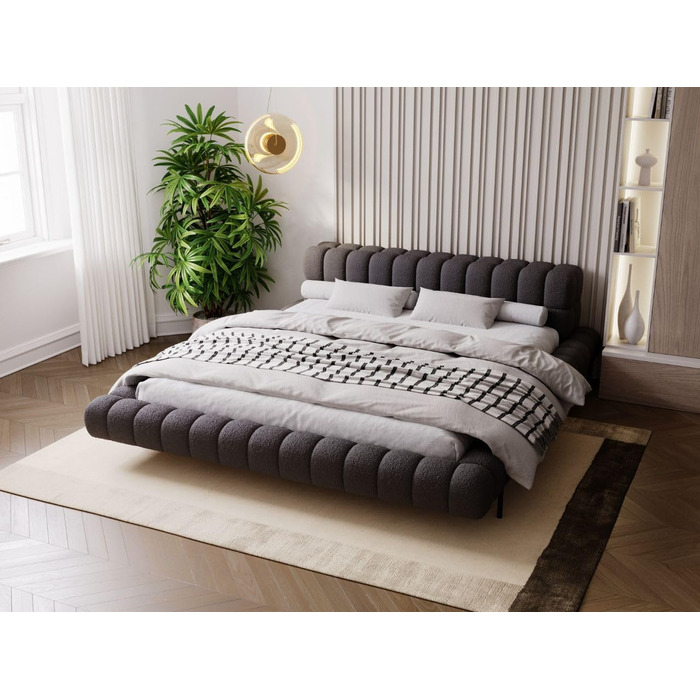 Уявіть собі ліжко 180x200, М&39яке ліжко без місця для зберігання, М&39яке ліжко з металевими ніжками, Тканина букле, з рейковою основою, з узголів&39ям, без матраца (Чорний, 180x200) Чорний 180x200