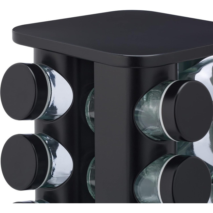 Підставка для спецій Relaxdays з 12 баночками для спецій, що можна багаторазово наповнювати, зі вставкою-шейкером, обертовою каруселью для спецій, нержавіюча сталь, чорна