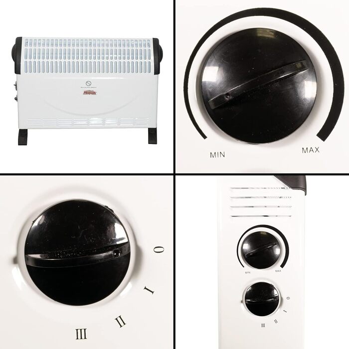 Електричний обігрівач MAUK, підключається до мережі Захист від замерзання з термостатом, 3-ступінчастий конвектор Обігрівач з ручкою для перенесення, кемпінговий обігрівач, 750/1250/2000 Вт, білий, електричний, для теплиць