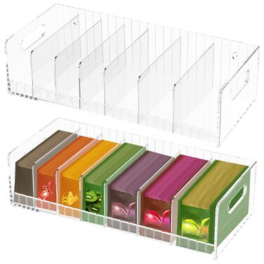 Органайзер для чайних пакетиків з 2 акрилових частин, знімний, 14 відділень, для зберігання чайних пакетиків, акрилова чайна коробка, 36,515,89,5 см, простий у використанні для чаю, кавових капсул, цукру