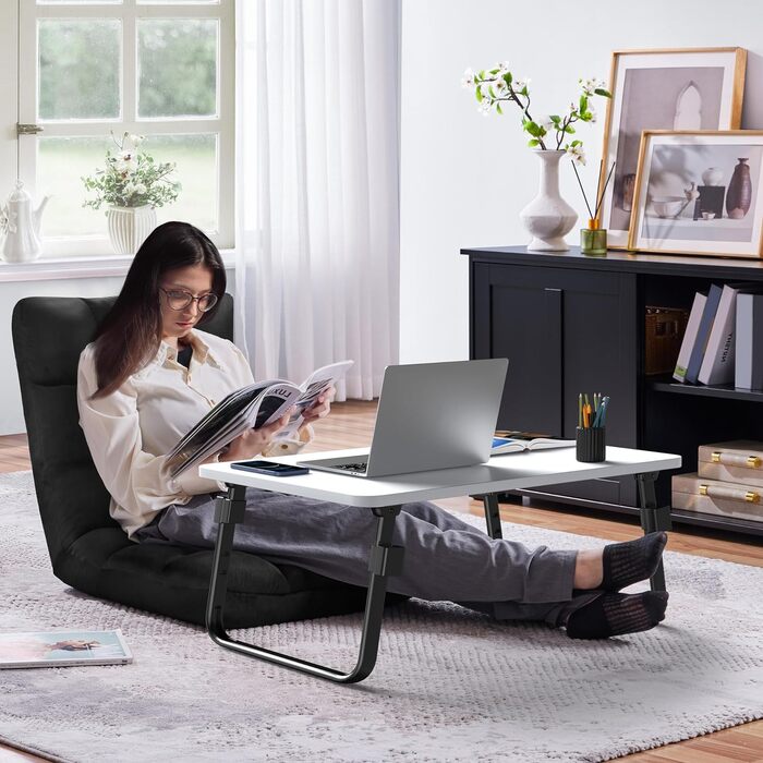 Складане підлогове крісло Yaheetech, лінивий диван, складне розслаблююче крісло, крісло для медитації, підлогове крісло з регульованою спинкою, крісло для читання для дому або офісу, чорний плюшевий