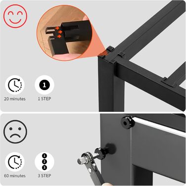 Металеве ліжко 90 x 200 см, каркас ліжка, односпальне ліжко, каркас ліжка-платформа, ліжко з палет, модульне ліжко, для складання не потрібні інструменти, чорне, 90 x 200 см, чорний - комплект з 1 предмета