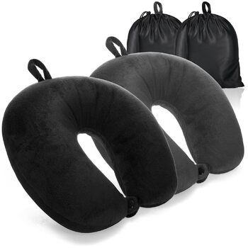 Преміум подушки для шиї - Подушки для підтримки шиї з піною з ефектом пам&39яті - Подушки для шиї для дорослих - Оксамитова м&39яка дорожня подушка для літака, автомобіля, поїзда, корабля та автобуса - Снодійний засіб, 2 шт., сірий чорний, 2 шт.
