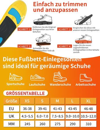 Ортопедичні устілки для комфорту на роботі протягом усього дня, устілки з високою підтримкою склепіння стопи при плантарному фасціїті, п&39ятковій шпорі, плоскостопості, болю в стопі, розподіляють тиск на стопу - XL (EU 46-48) 31 см Змішана (помаранчева ж