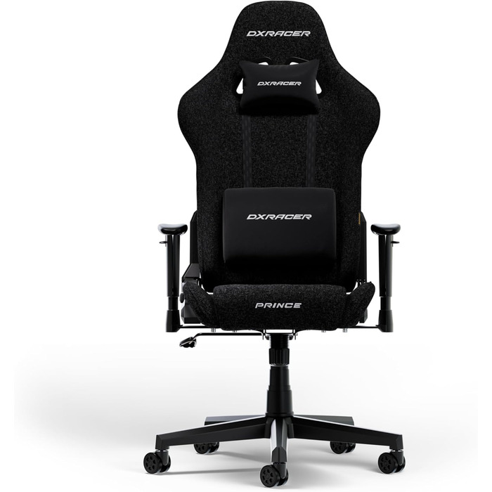 Оригінальне ігрове крісло DXRacer Prince L з чорної тканини, стілець для столу, офісне крісло, обертове крісло для ПК-геймерів, чорна тканина PF24