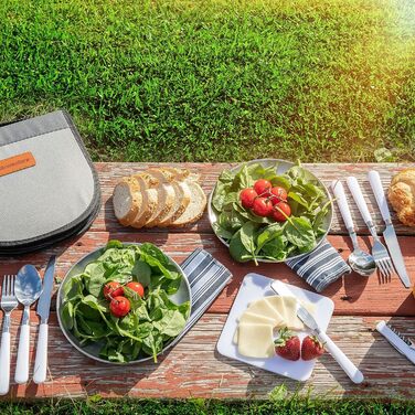 Портативний набір столових приборів для кемпінгу LATERN з 12 предметів, органайзер для кемпінгового посуду, столові прибори з нержавіючої сталі для пікніка, харчові дорожні столові прибори для 2 осіб, для піших прогулянок на свіжому повітрі, для використа