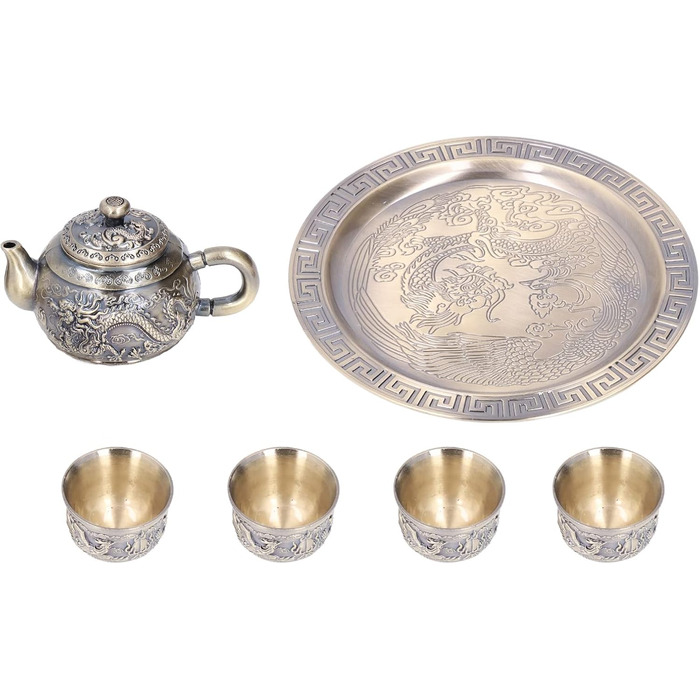Турецький вінтажний чайний сервіз вишукана металева чайничка з розкішним рельєфним візерунком, мініатюрні чашки та блюдця для декору столу