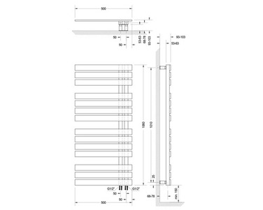 Дизайнерський радіатор SCHULTE Breda 1060x500 мм, альпійський білий, підключення знизу праве