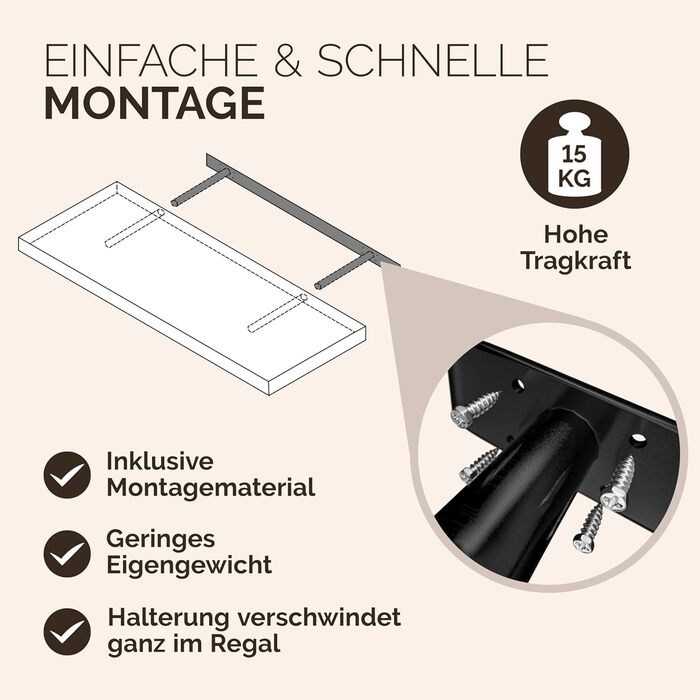 Настінна полиця Casaria, дерево, темний дуб, полиця з кронштейном, вантажопідйомність 15 кг, підвісна полиця, кухня, вітальня, коридор, плаваюча настінна полиця, книжкова полиця, плаваюча полиця, 90 см, 1 темний дуб