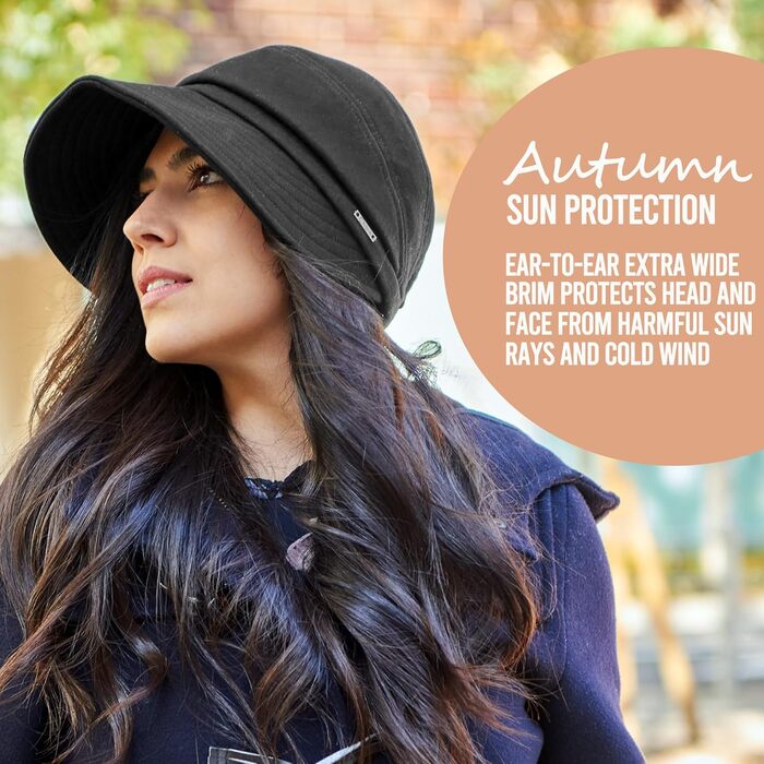 Жіночий сонцезахисний капелюх, кепка з сонцезахисним козирком - літній головний убір, шапка з отвором для коси, зимова кепка, один розмір, чорний