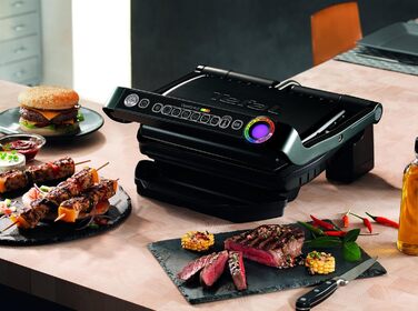 Контактний гриль Tefal OptiGrill для закусок та випічки GC7148 2 000 Вт Автоматична індикація готовності 6 попередньо встановлених програм в т.ч. насадка для перекусів для піци, лазаньї чорний