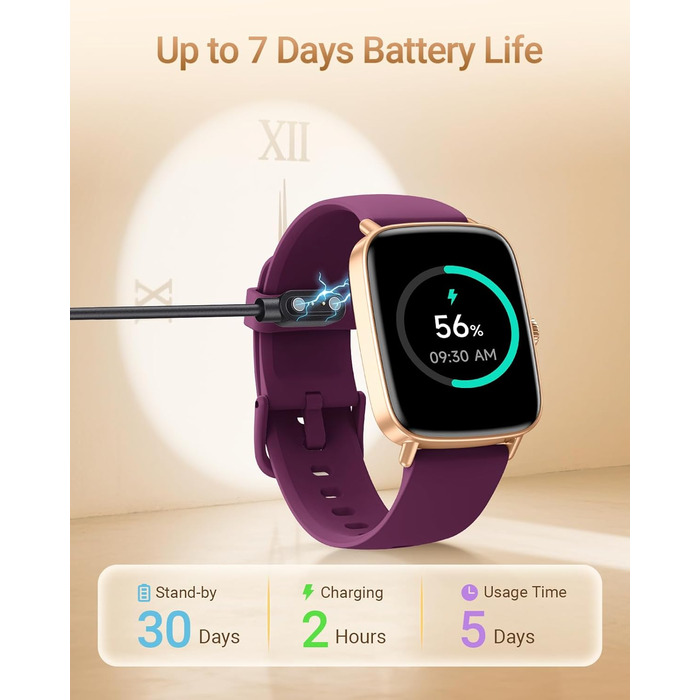Розумний годинник для чоловіків та жінок з функцією телефону, фітнес-годинник 1,85 дюйма, понад 100 спортивних режимів, фітнес-трекер з моніторингом серцевого ритму/SpO2/сну, крокомір, водонепроникний спортивний годинник IP68 для iOS та Android, фіолетови