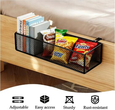 Підвісний металевий кошик для зберігання речей для тумбочки біля ліжка, підвісний кошик для книг, телефонів, окулярів, журналів, підвісний органайзер для домашнього офісу, шкільного гуртожитку (білий, 37 x 15 x 9 см) Білий 37 x 15 x 9 см