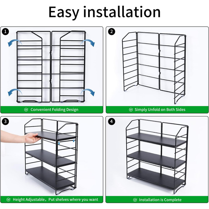 Металева підставка для спецій AIRUJIA, 3-рівнева регульована кухонна полиця, органайзер для столу, підходить для кухні, ванної кімнати та спальні, кухонна полиця для зберігання у ванній кімнаті, чорного кольору