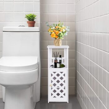 Невелика біла шафа для зберігання у ванній кімнаті, 3-рівневий окремостоячий органайзер з дверцятами, водонепроникна підлогова шафа для спальні, туалету, вітальні, офісу
