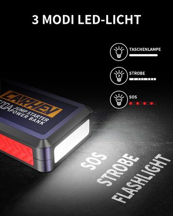 Стартерний зарядний пристрій 5000A для автомобілів, автомобільний стартерний зарядний пристрій, зарядний пристрій для стартера 12 В (до 8,0 л бензину або 8,0 л дизельного палива), підсилювач акумулятора автомобіля з USB-виходами для швидкої зарядки та сві