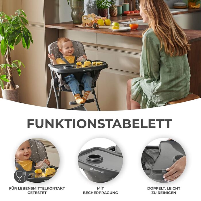 Дитячий стільчик для годування Kinderkraft FOLDEE, Стільчик для годування від 6 місяців, Складаний, Легко переносити однією рукою,