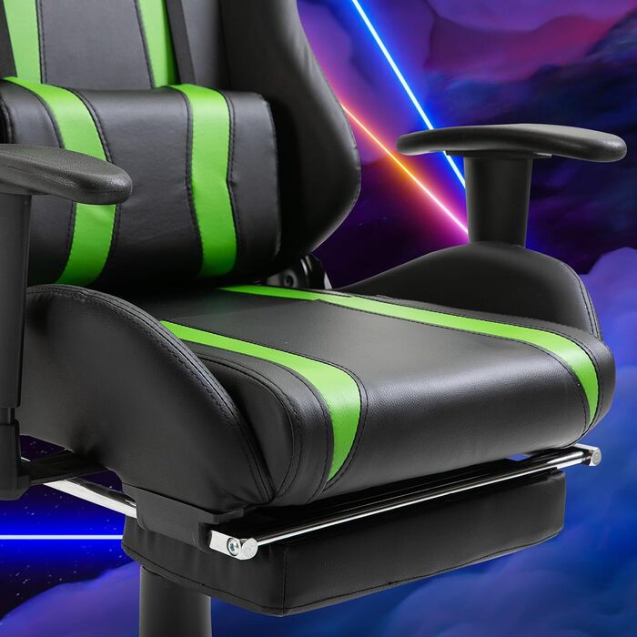 Ігрове крісло SVITA Gamyx, офісне крісло, стілець для столу, ігрове крісло, ергономічне поворотне крісло з підголівником, підставкою для ніг, підставка для ніг, зелене