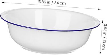 Емальована миска для змішування з армованої емалі 34 см, велика вінтажна, для миття овочів та домашнього використання, біла універсальна кухонна миска