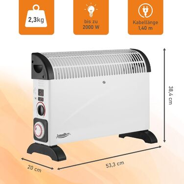 Електричний обігрівач LEMODO 2000 Вт Портативний конвекторний обігрівач з 3 рівнями потужності (750 Вт/1250 Вт/2000 Вт) Енергозберігаючий електричний обігрівач Безгазовий та безмасляний опалювальний пристрій Портативний електричний радіатор з таймером та 