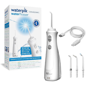 Акумуляторний іригатор для порожнини рота Waterpik, акумуляторний, електричний засіб для чищення зубів, ідеально підходить для видалення нальоту, подорожей або дому - білий