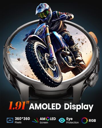 Чоловічий смарт-годинник з акумулятором 1000 мАг/світлодіодним ліхтариком, 1,91-дюймовий AMOLED 5ATM смарт-годинник військовий фітнес-трекер з функцією телефону, 113 спортивних режимів, спортивний годинник/цілодобовий монітор серцевого ритму/монітор сну/S