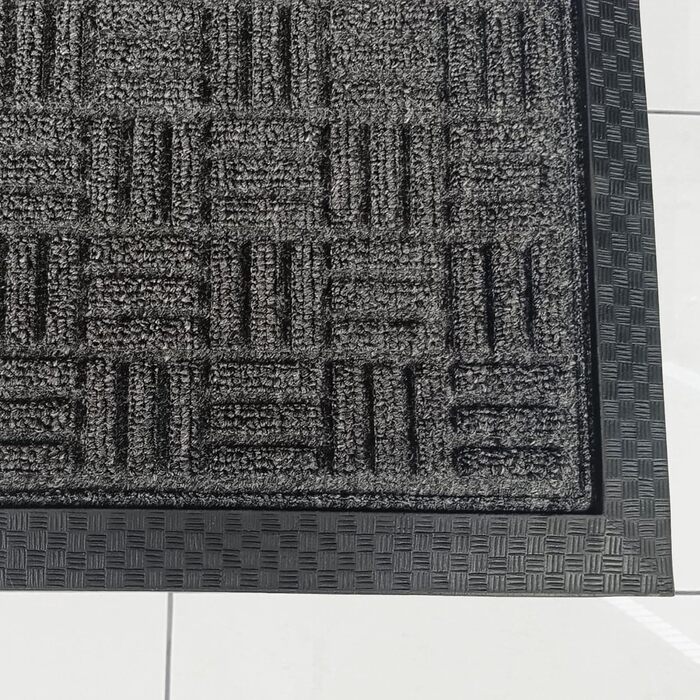 Килимок Ultralux преміум-класу для використання всередині та зовні приміщень, 90 x 60 см, поглинаючий та міцний килимок для дверей з нековзною водонепроникною гумовою основою для місць з високою прохідністю, темно-сірий, 60 x 90 см (прямокутний)