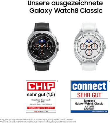 Розумний годинник Samsung Galaxy Watch8 Classic, фітнес-годинник та фітнес-трекер, гібридний ремінець та носимий дисплей, обертовий безель, 64 ГБ пам&39яті, 46 мм, Bluetooth, чорний, 3-річна гарантія виробника